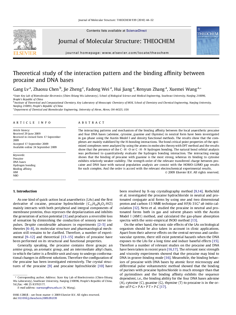 Theoretical study of the interaction pattern and the binding affinity between procaine and DNA bases