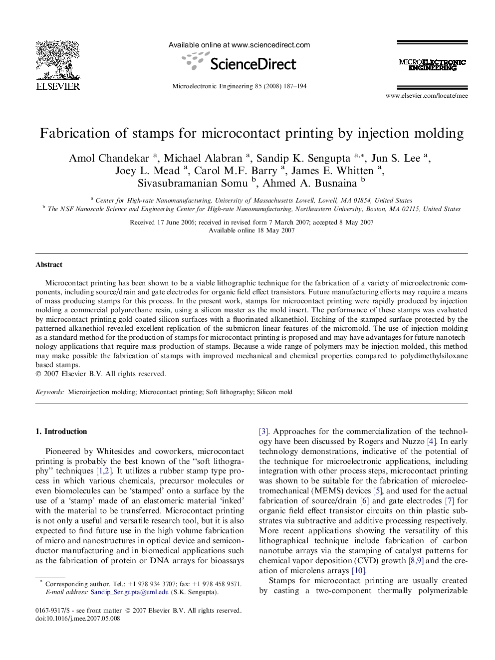 Fabrication of stamps for microcontact printing by injection molding