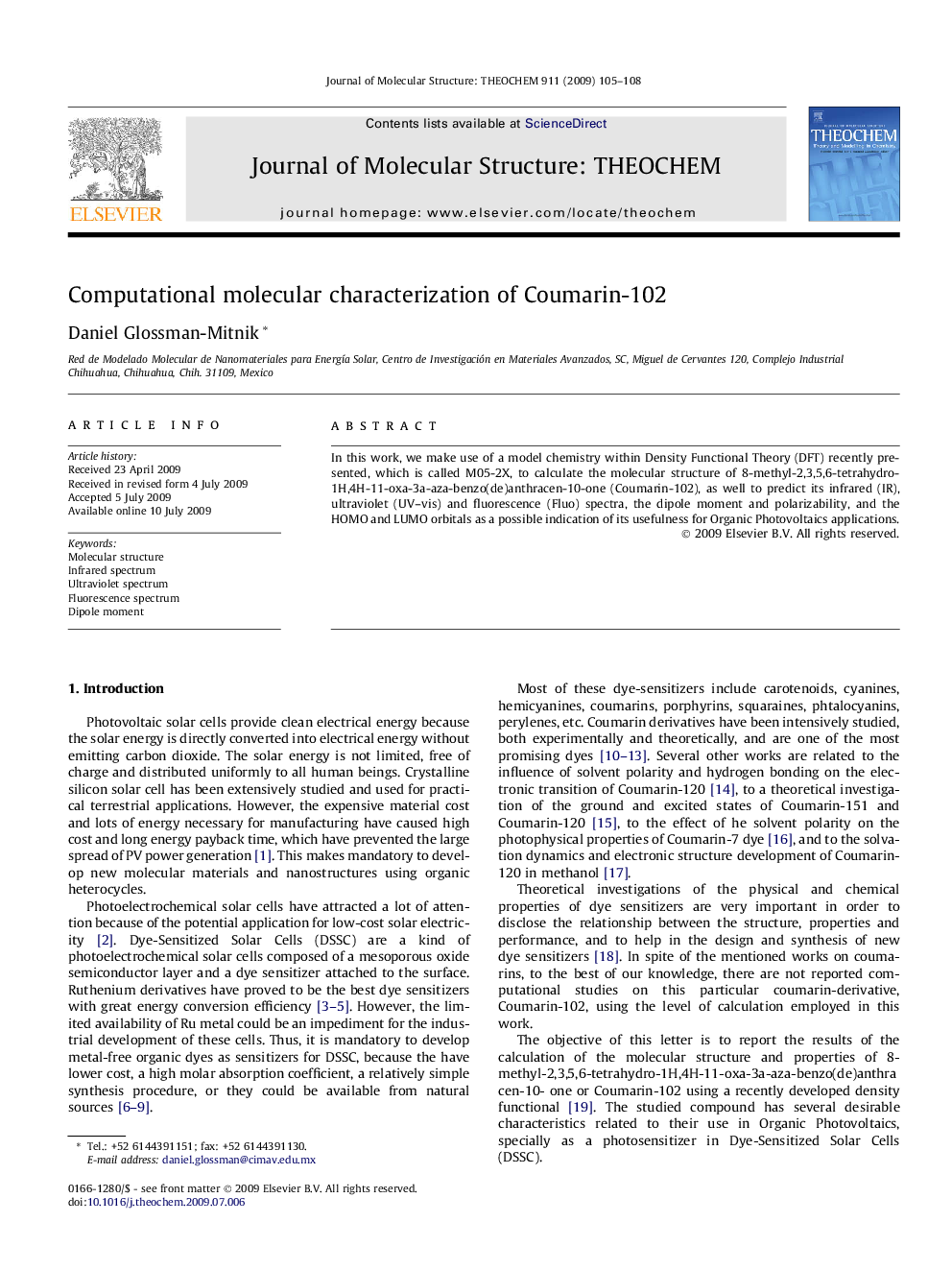 Computational molecular characterization of Coumarin-102