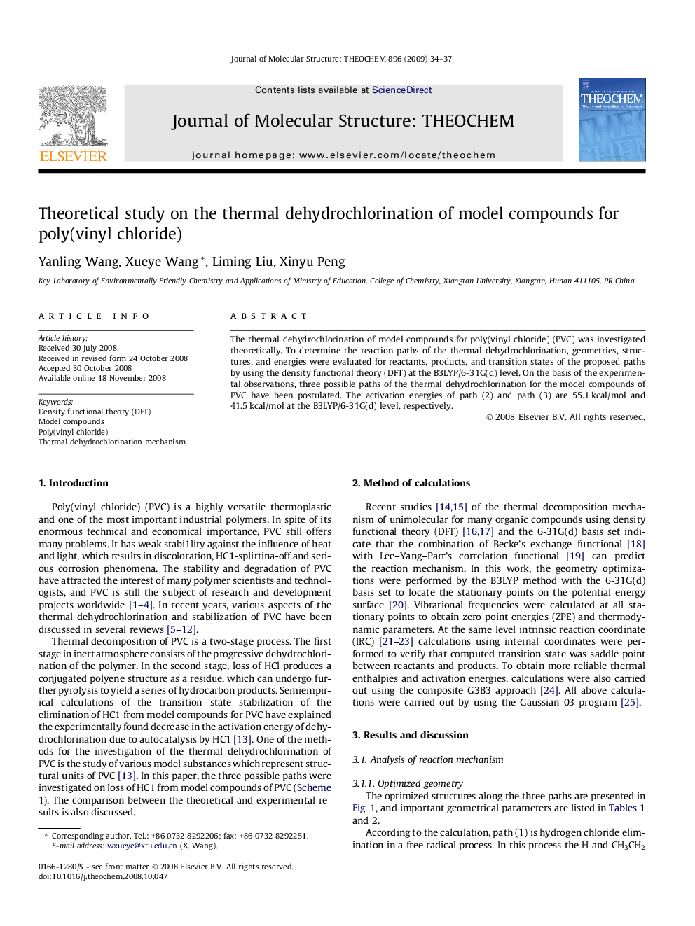 Theoretical study on the thermal dehydrochlorination of model compounds for poly(vinyl chloride)