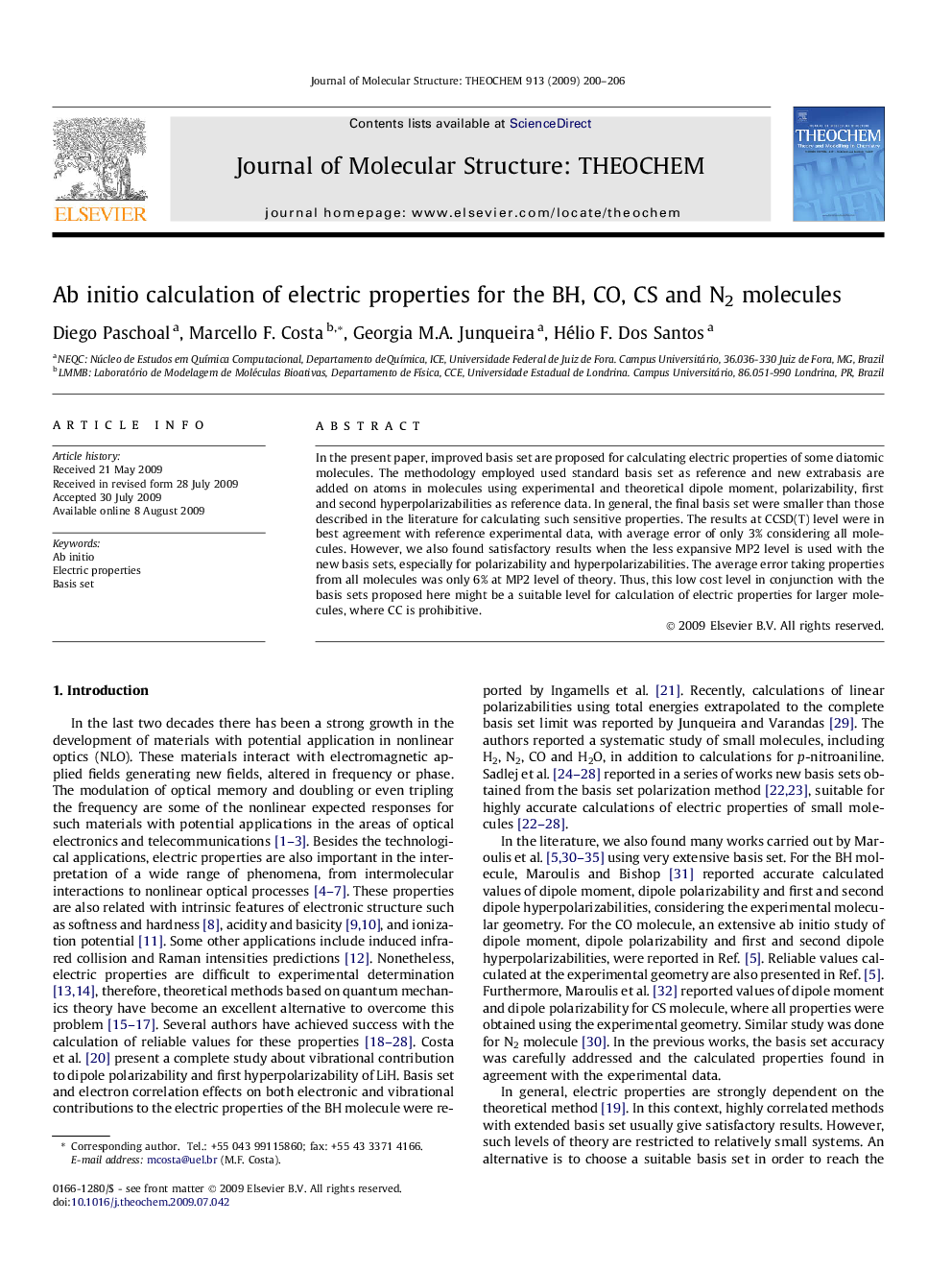 Ab initio calculation of electric properties for the BH, CO, CS and N2 molecules