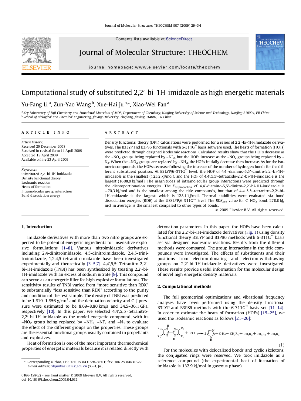 Computational study of substituted 2,2â²-bi-1H-imidazole as high energetic materials