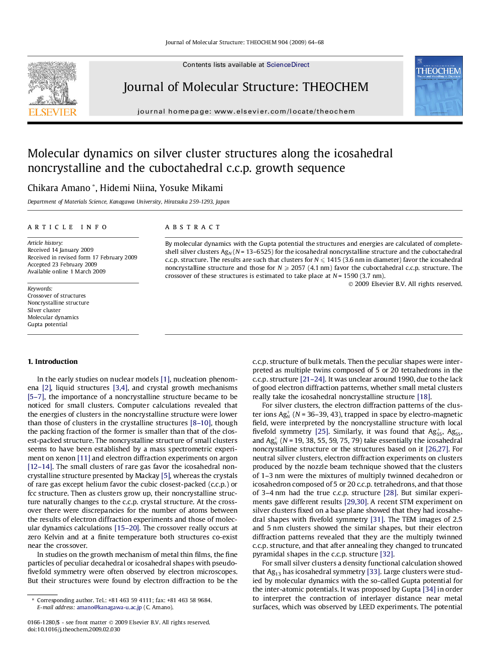 Molecular dynamics on silver cluster structures along the icosahedral noncrystalline and the cuboctahedral c.c.p. growth sequence