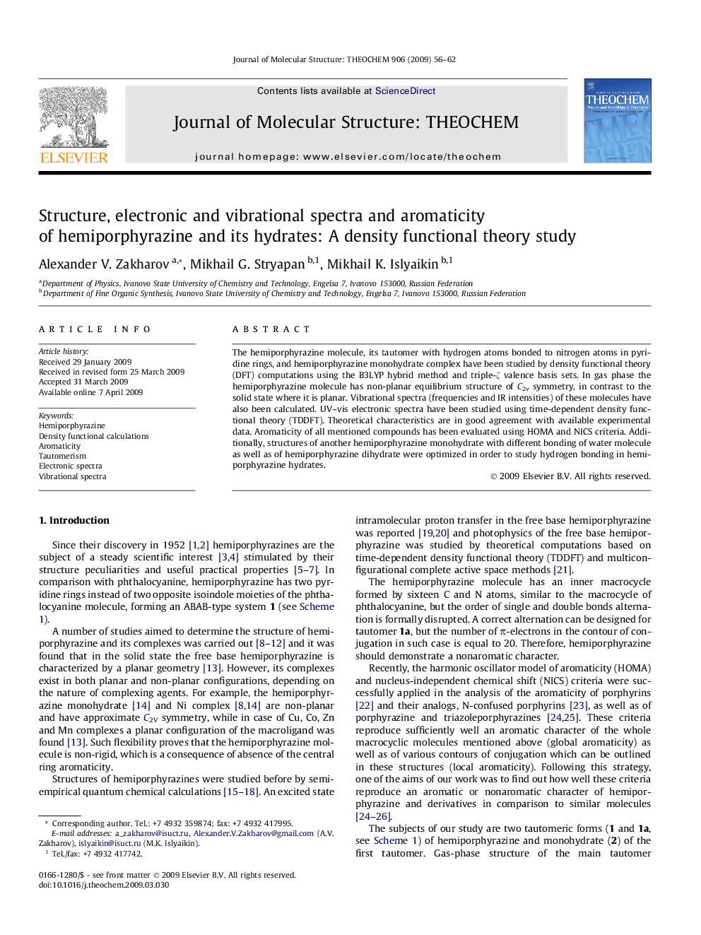 Structure, electronic and vibrational spectra and aromaticity of hemiporphyrazine and its hydrates: A density functional theory study