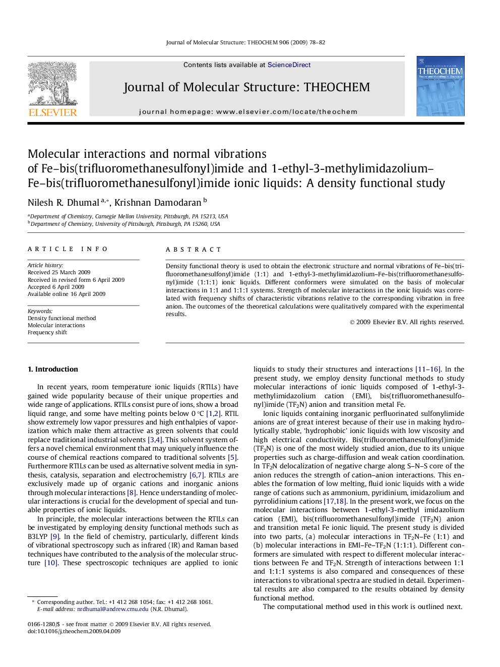 Molecular interactions and normal vibrations of Fe-bis(trifluoromethanesulfonyl)imide and 1-ethyl-3-methylimidazolium-Fe-bis(trifluoromethanesulfonyl)imide ionic liquids: A density functional study