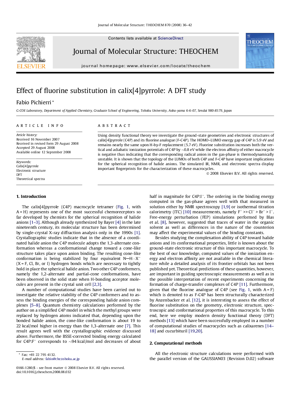 Effect of fluorine substitution in calix[4]pyrrole: A DFT study