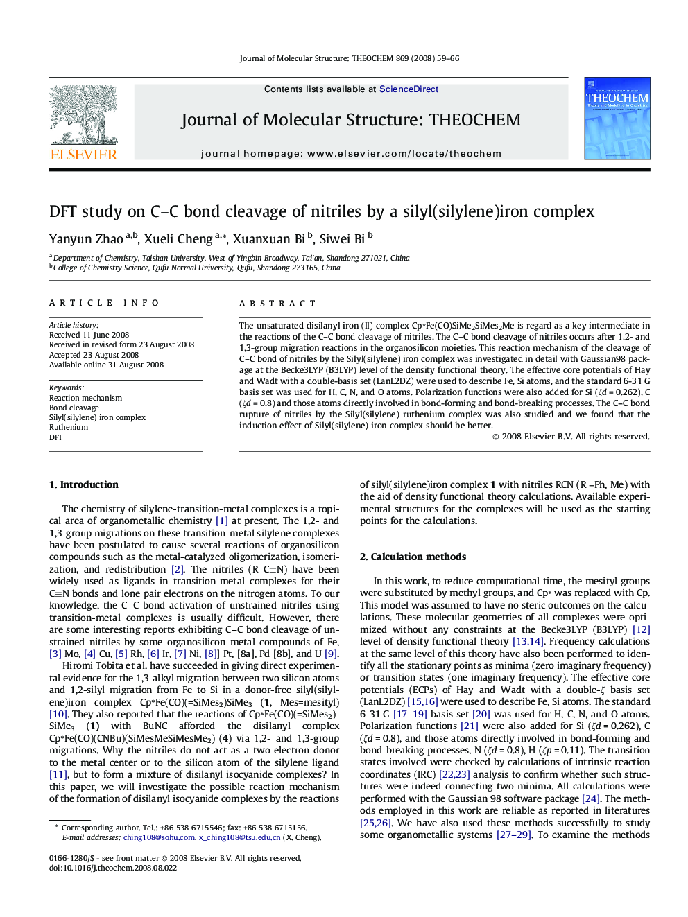 DFT study on C-C bond cleavage of nitriles by a silyl(silylene)iron complex