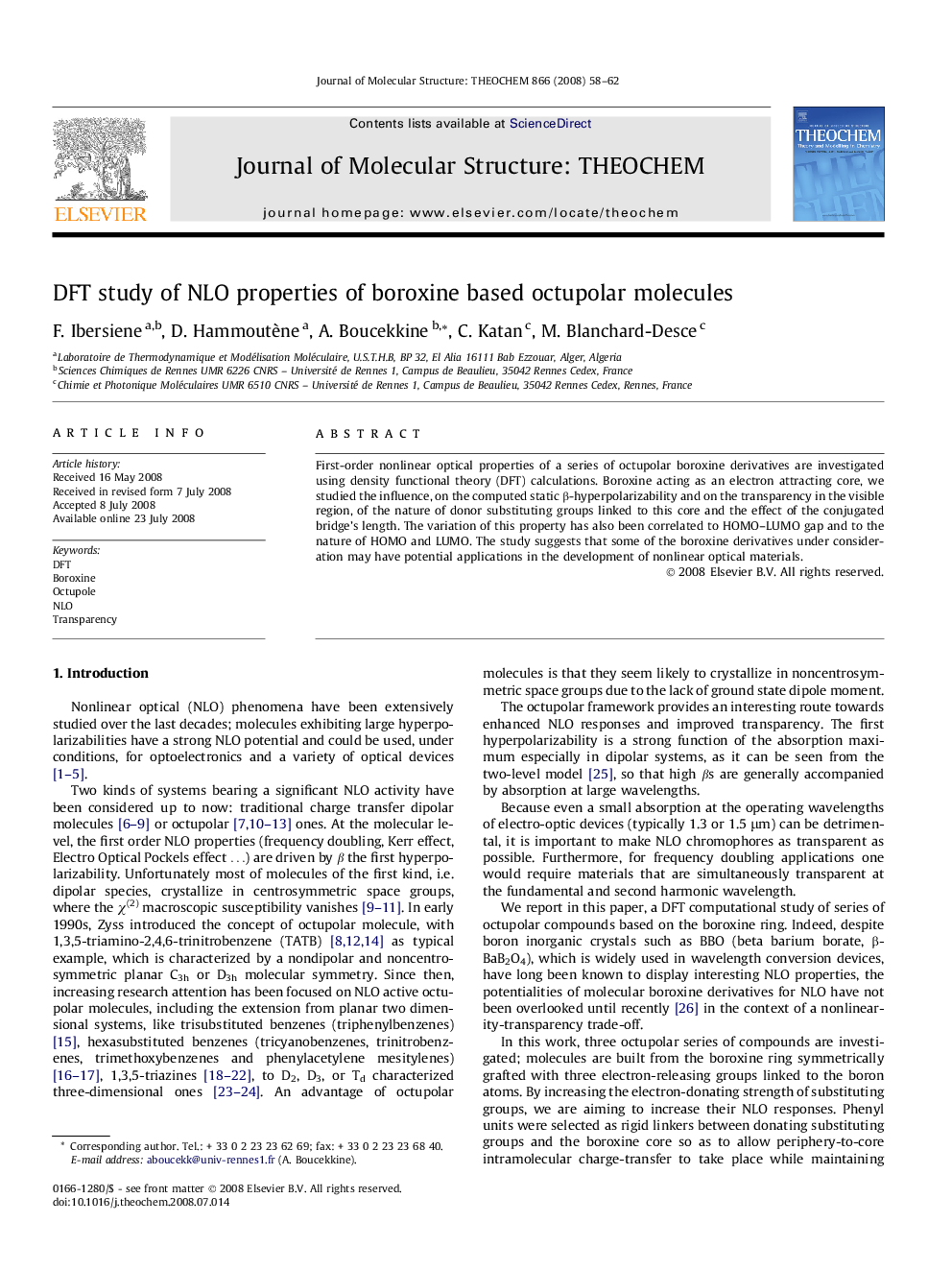 DFT study of NLO properties of boroxine based octupolar molecules