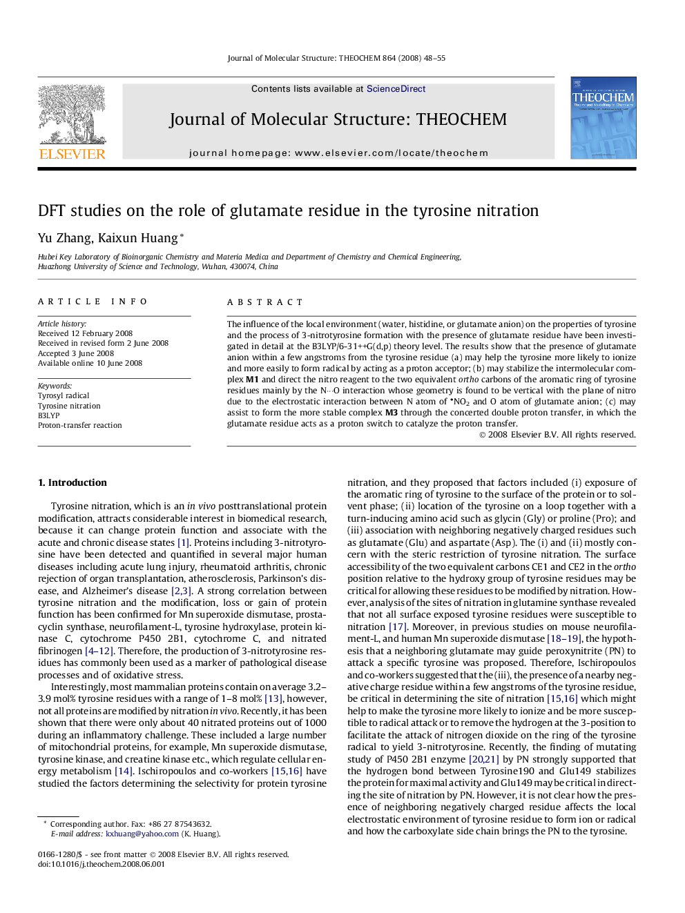 DFT studies on the role of glutamate residue in the tyrosine nitration