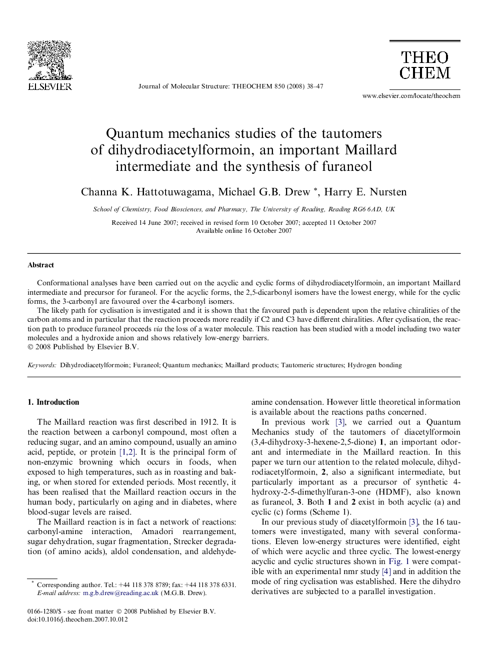 Quantum mechanics studies of the tautomers of dihydrodiacetylformoin, an important Maillard intermediate and the synthesis of furaneol