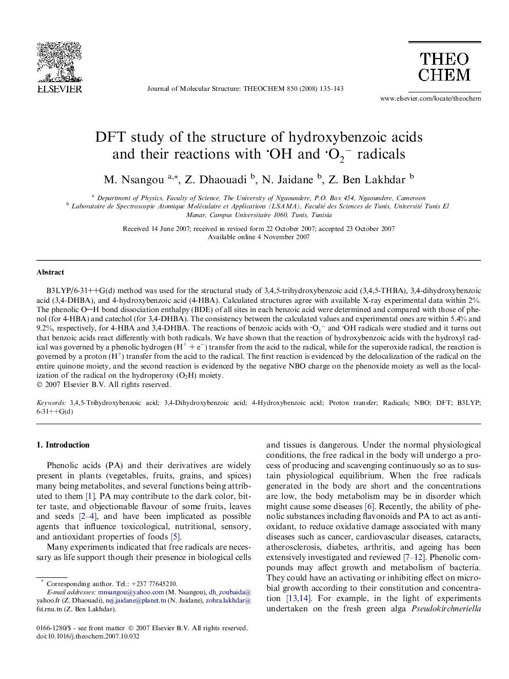 DFT study of the structure of hydroxybenzoic acids and their reactions with OH and O2- radicals