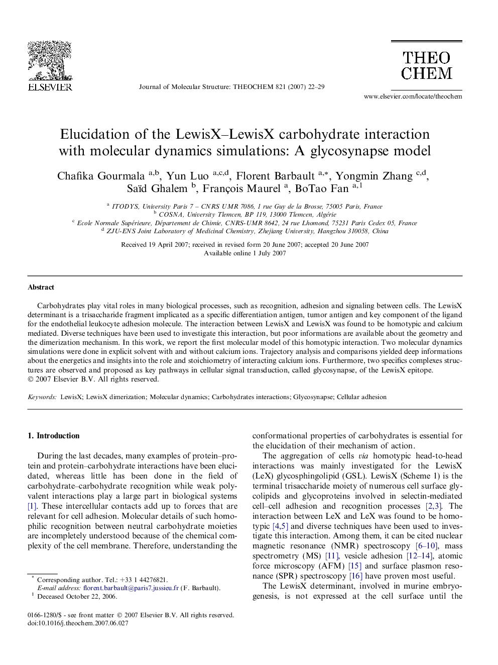 Elucidation of the LewisX-LewisX carbohydrate interaction with molecular dynamics simulations: A glycosynapse model