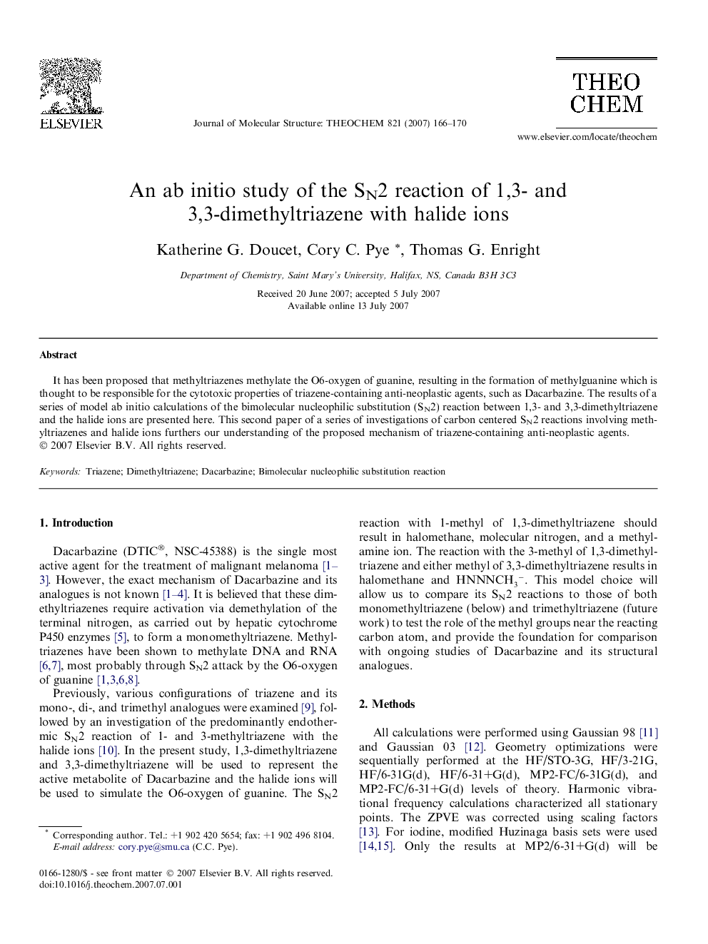 An ab initio study of the SN2 reaction of 1,3- and 3,3-dimethyltriazene with halide ions