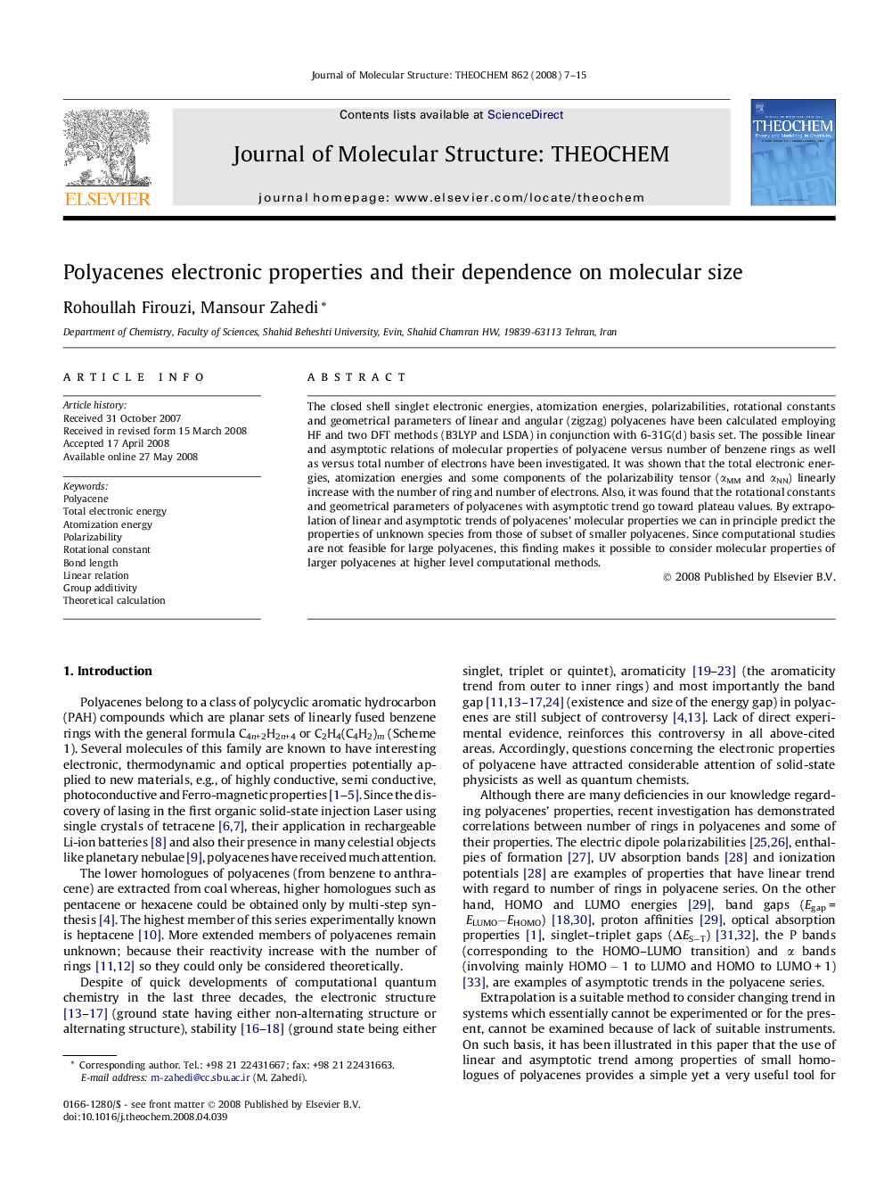 Polyacenes electronic properties and their dependence on molecular size