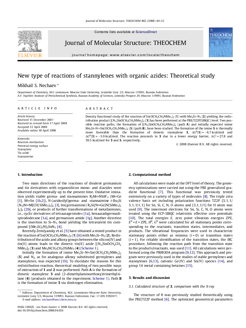 New type of reactions of stannylenes with organic azides: Theoretical study