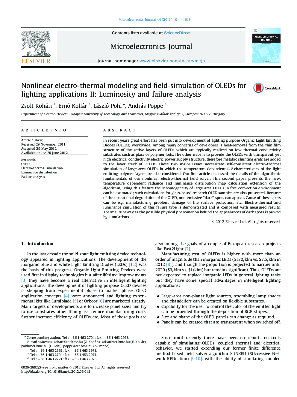 Nonlinear electro-thermal modeling and field-simulation of OLEDs for lighting applications II: Luminosity and failure analysis