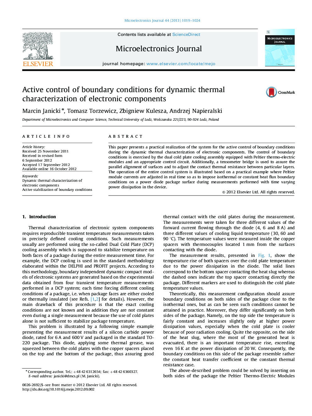 عکس صفحه اول مقاله: Active control of boundary conditions for dynamic thermal characterization of electronic components Active control of boundary conditions for dynamic thermal characterization of electronic components