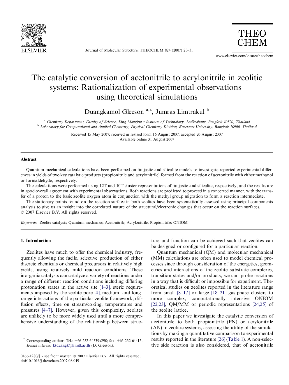 The catalytic conversion of acetonitrile to acrylonitrile in zeolitic systems: Rationalization of experimental observations using theoretical simulations