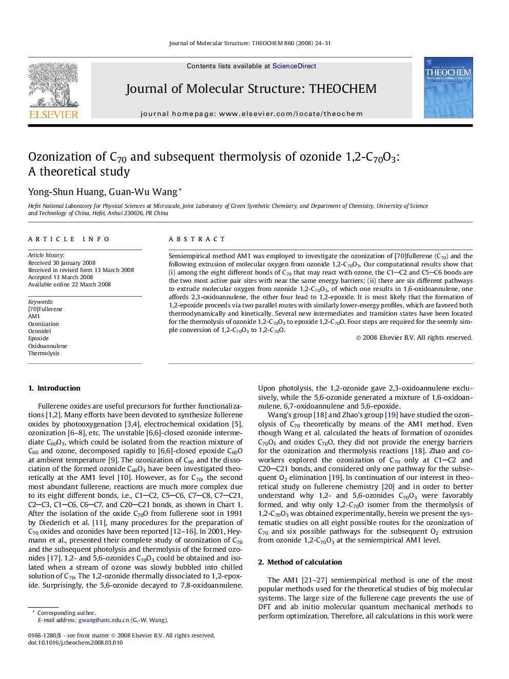 Ozonization of C70 and subsequent thermolysis of ozonide 1,2-C70O3: A theoretical study