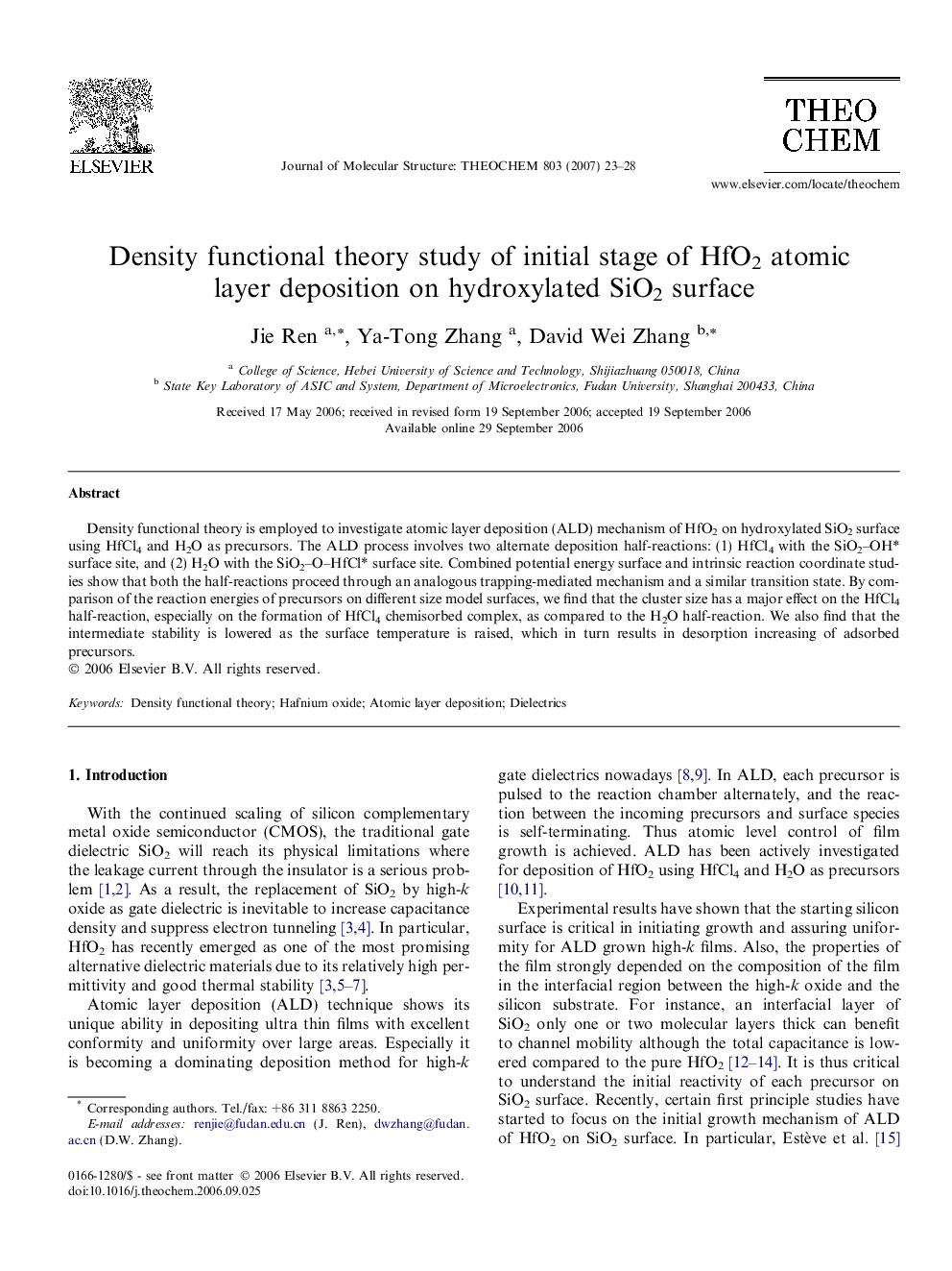 Density functional theory study of initial stage of HfO2 atomic layer deposition on hydroxylated SiO2 surface