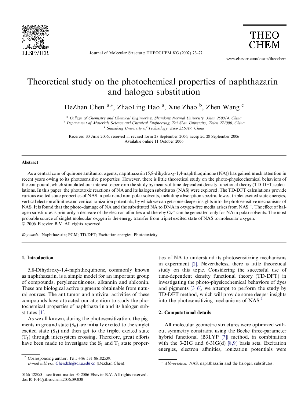 Theoretical study on the photochemical properties of naphthazarin and halogen substitution