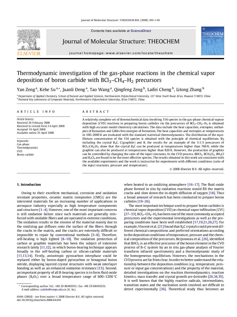 Thermodynamic investigation of the gas-phase reactions in the chemical vapor deposition of boron carbide with BCl3-CH4-H2 precursors