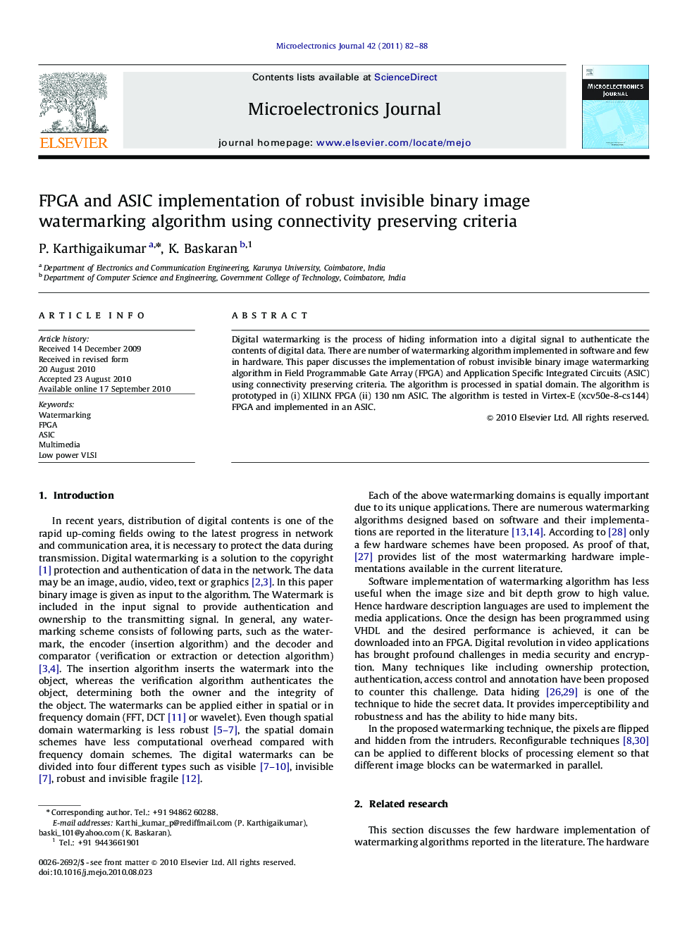 FPGA and ASIC implementation of robust invisible binary image watermarking algorithm using connectivity preserving criteria