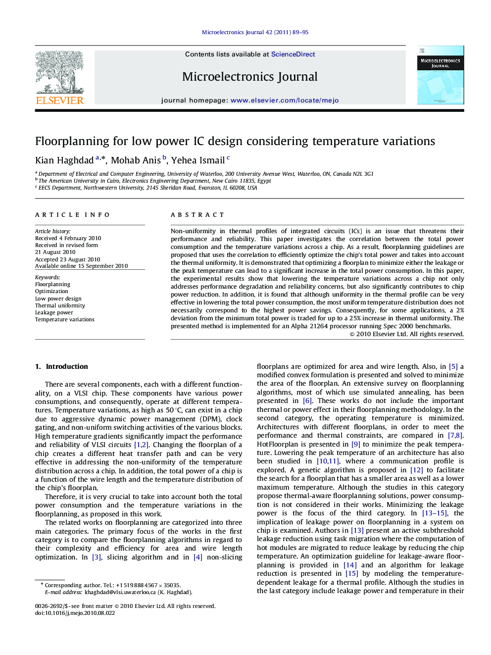 Floorplanning for low power IC design considering temperature variations