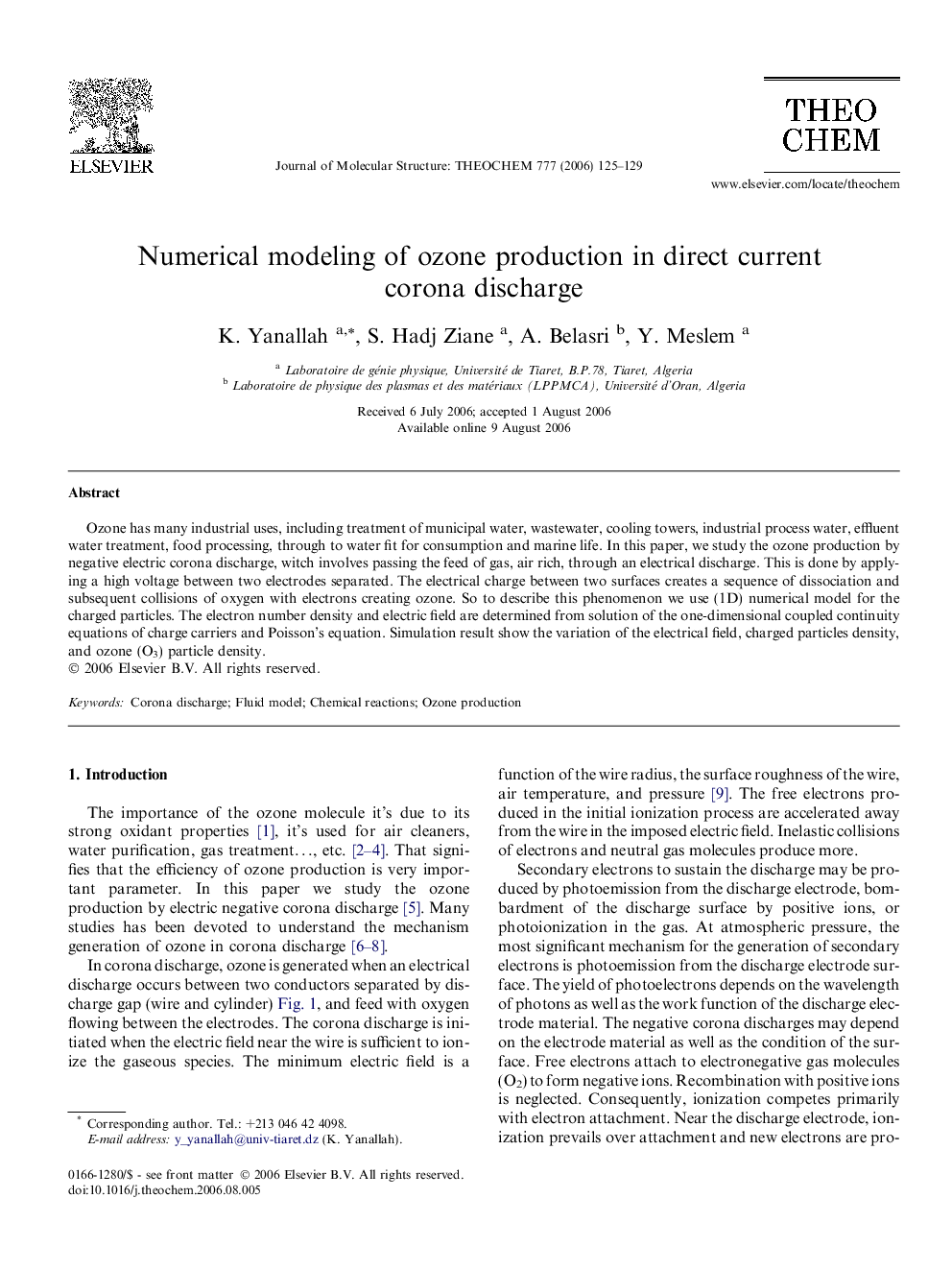 Numerical modeling of ozone production in direct current corona discharge