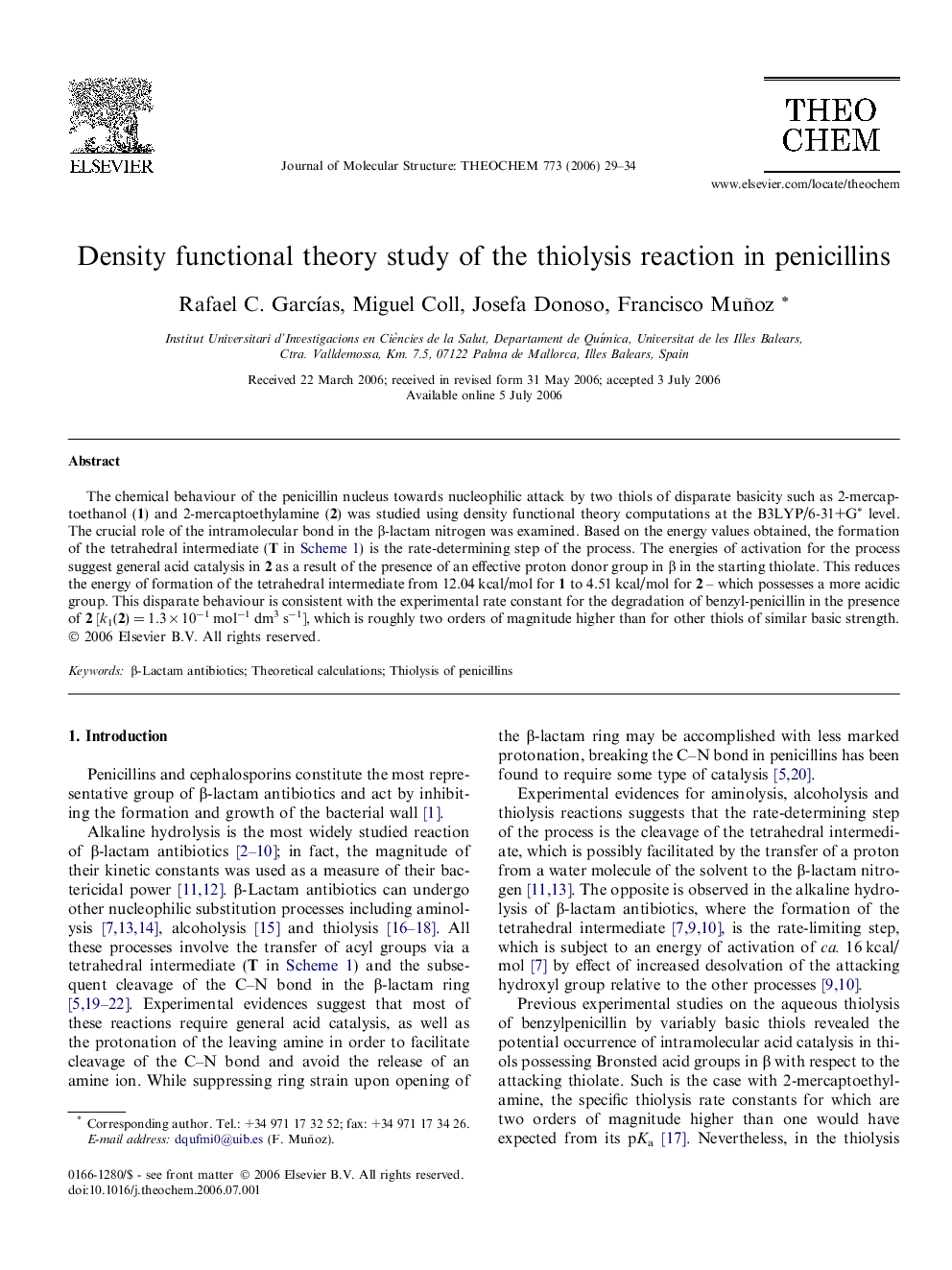 Density functional theory study of the thiolysis reaction in penicillins