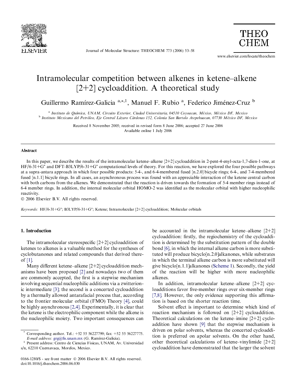 Intramolecular competition between alkenes in ketene-alkene [2+2] cycloaddition. A theoretical study