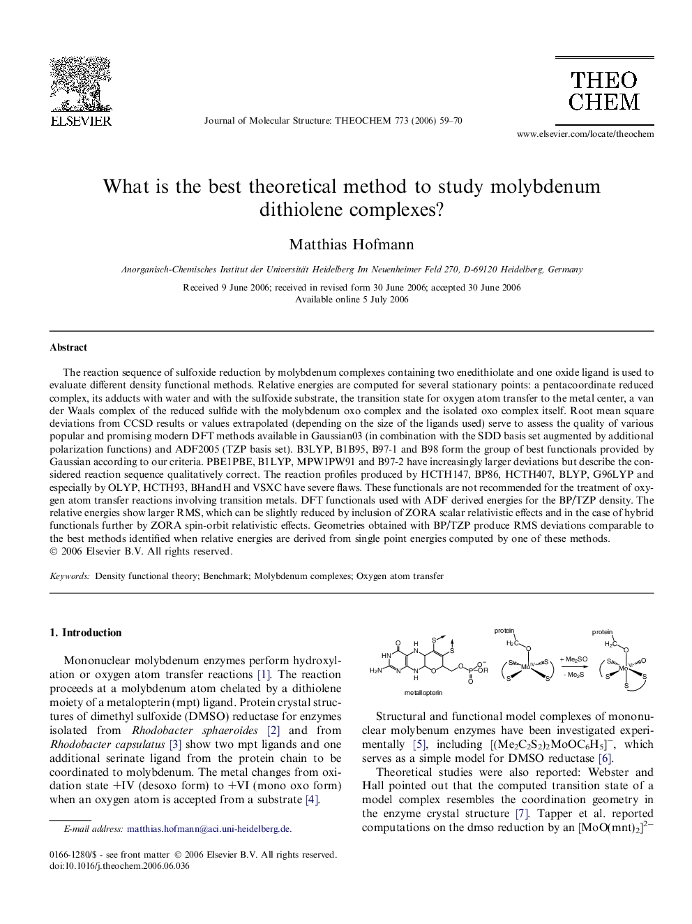 What is the best theoretical method to study molybdenum dithiolene complexes?