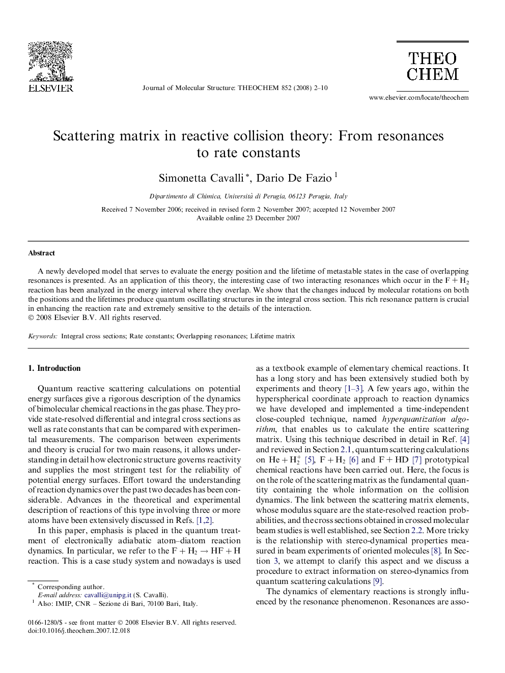 Scattering matrix in reactive collision theory: From resonances to rate constants