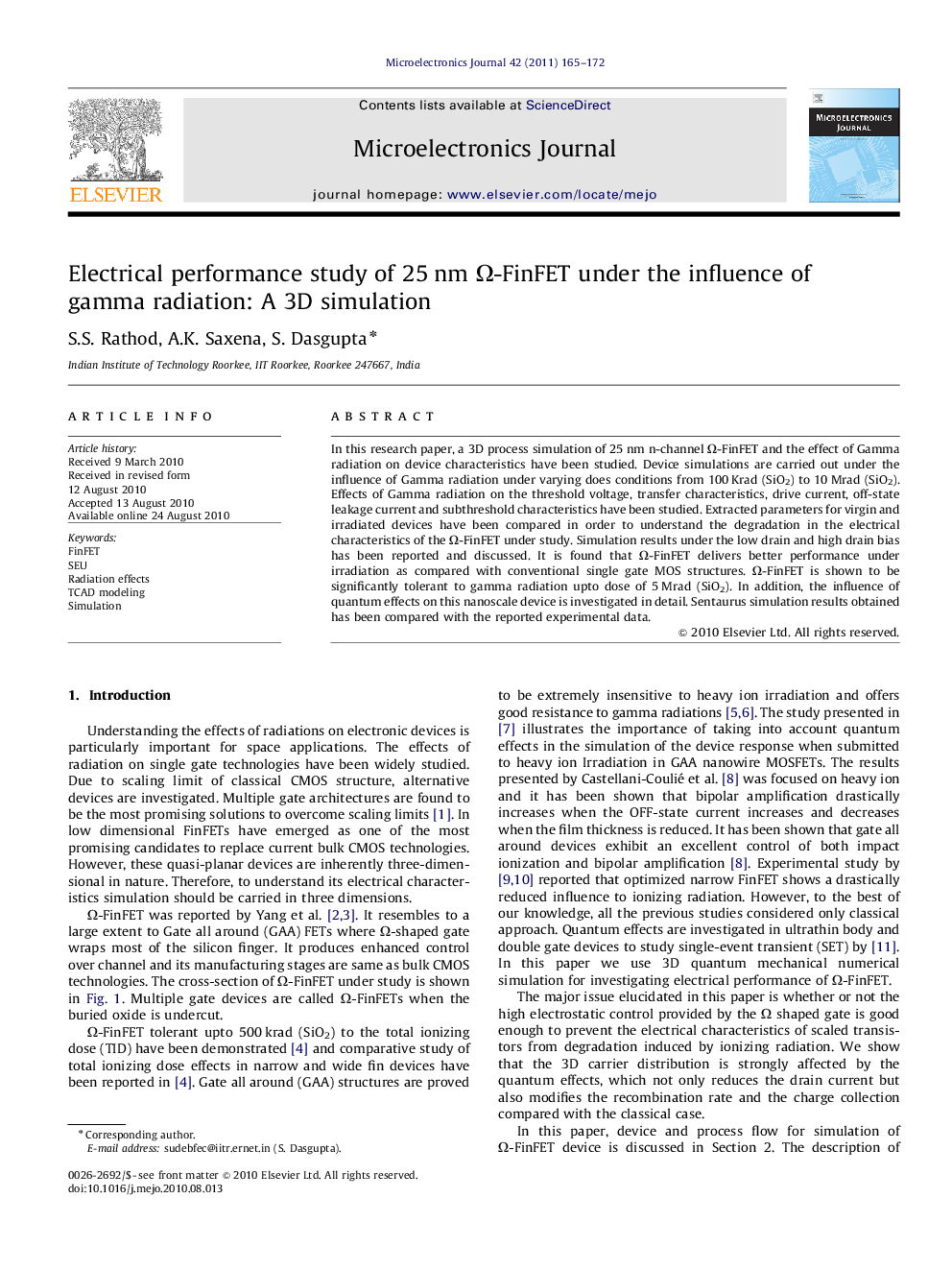 Electrical performance study of 25 nm Ω-FinFET under the influence of gamma radiation: A 3D simulation