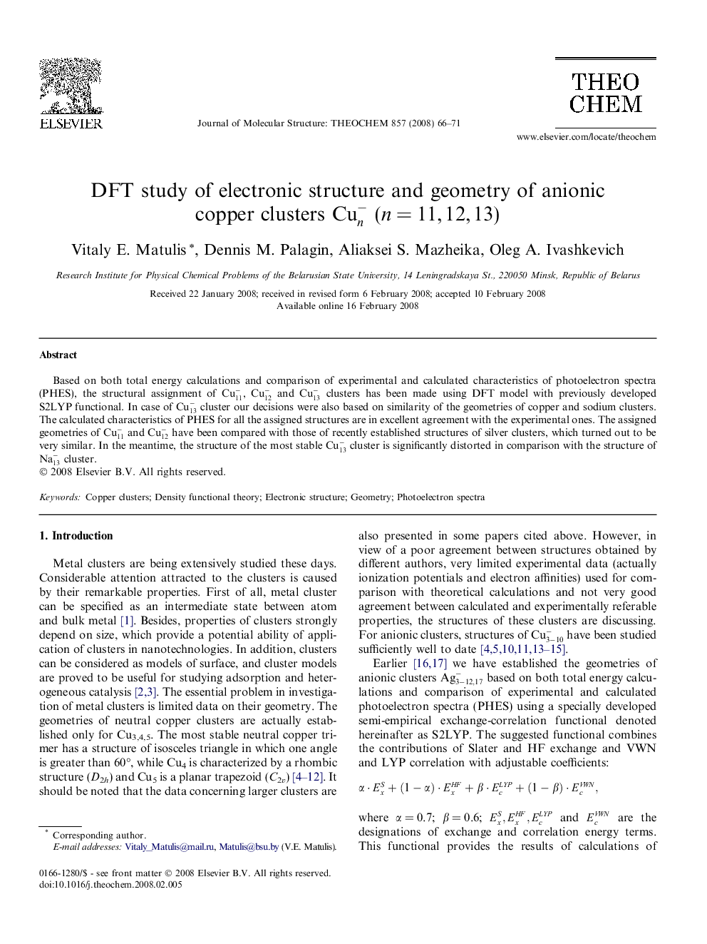 DFT study of electronic structure and geometry of anionic copper clusters Cun- (nÂ =Â 11,Â 12,Â 13)