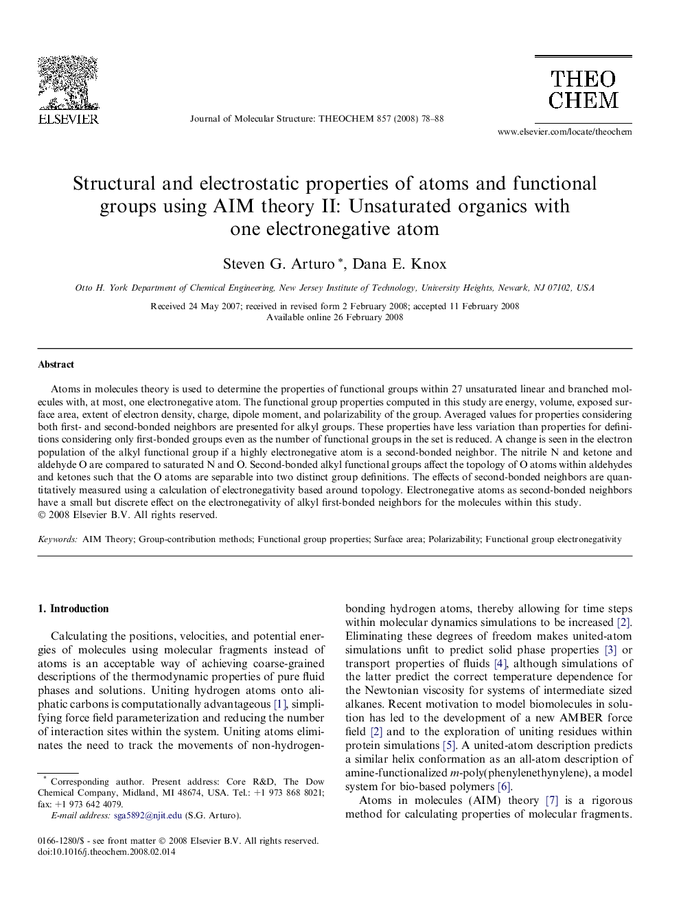 Structural and electrostatic properties of atoms and functional groups using AIM theory II: Unsaturated organics with one electronegative atom