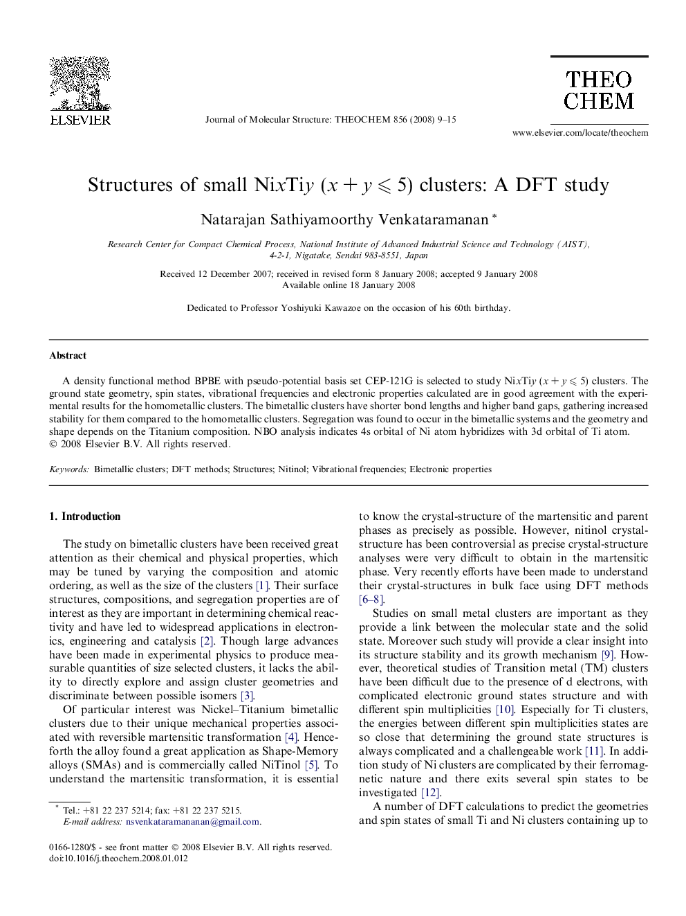 Structures of small NixTiy (xÂ +Â yÂ â©½Â 5) clusters: A DFT study