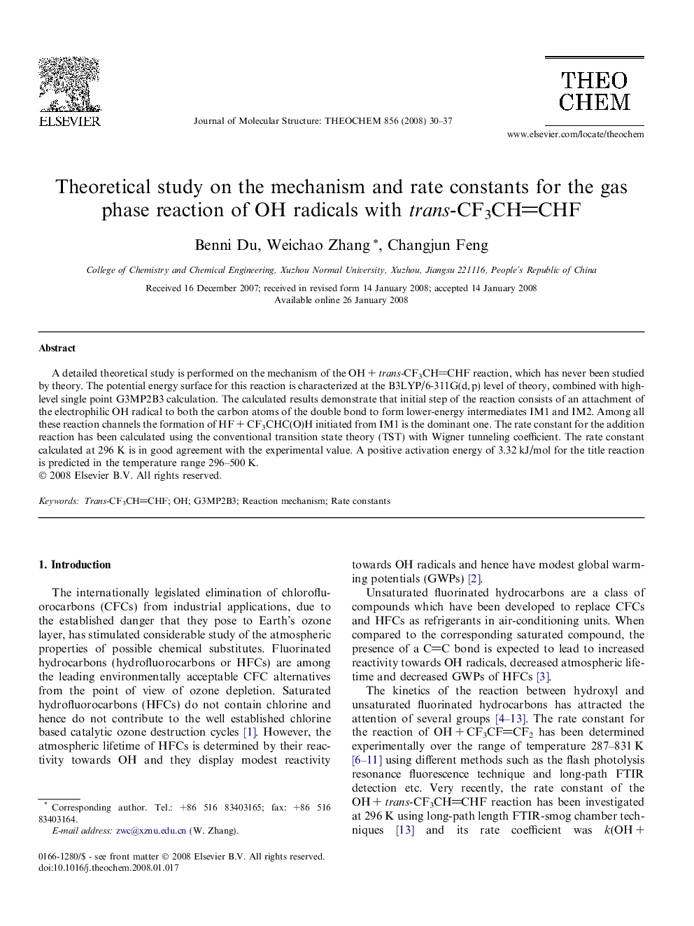 Theoretical study on the mechanism and rate constants for the gas phase reaction of OH radicals with trans-CF3CHCHF