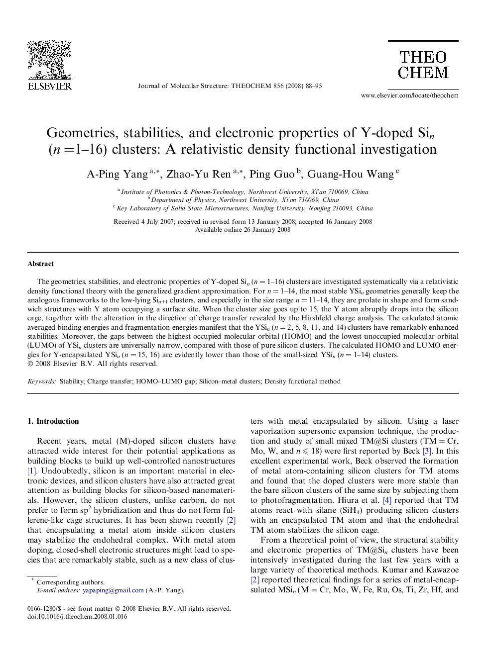 Geometries, stabilities, and electronic properties of Y-doped Sin (nÂ =Â 1-16) clusters: A relativistic density functional investigation