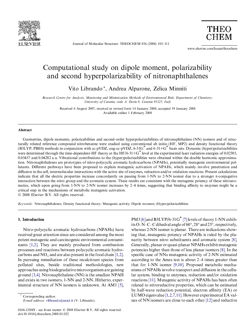 Computational study on dipole moment, polarizability and second hyperpolarizability of nitronaphthalenes