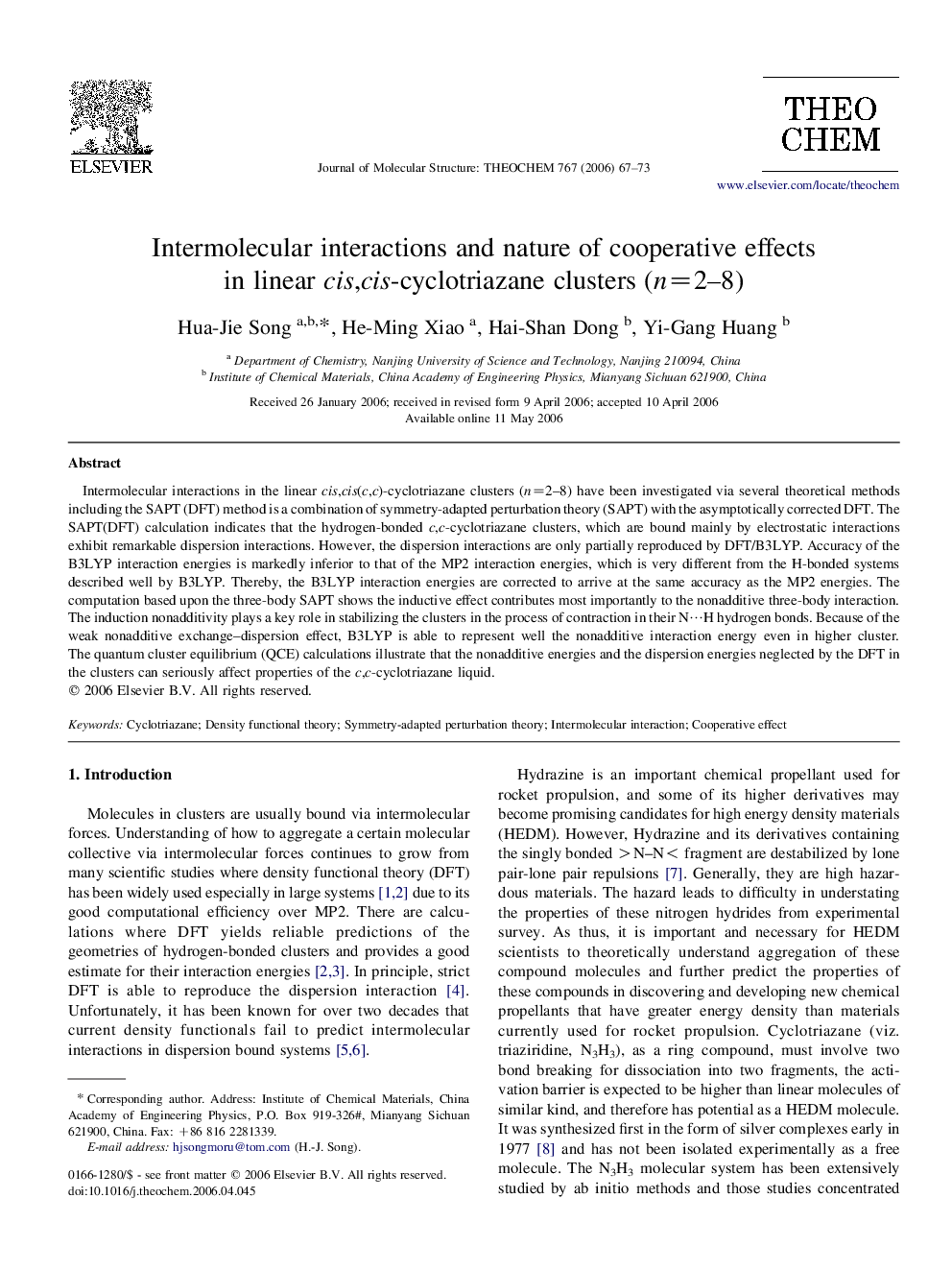 Intermolecular interactions and nature of cooperative effects in linear cis,cis-cyclotriazane clusters (n=2-8)