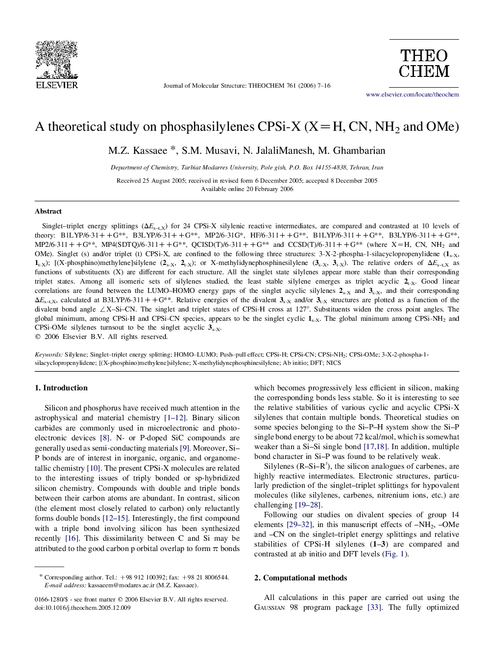 A theoretical study on phosphasilylenes CPSi-X (X=H, CN, NH2 and OMe)