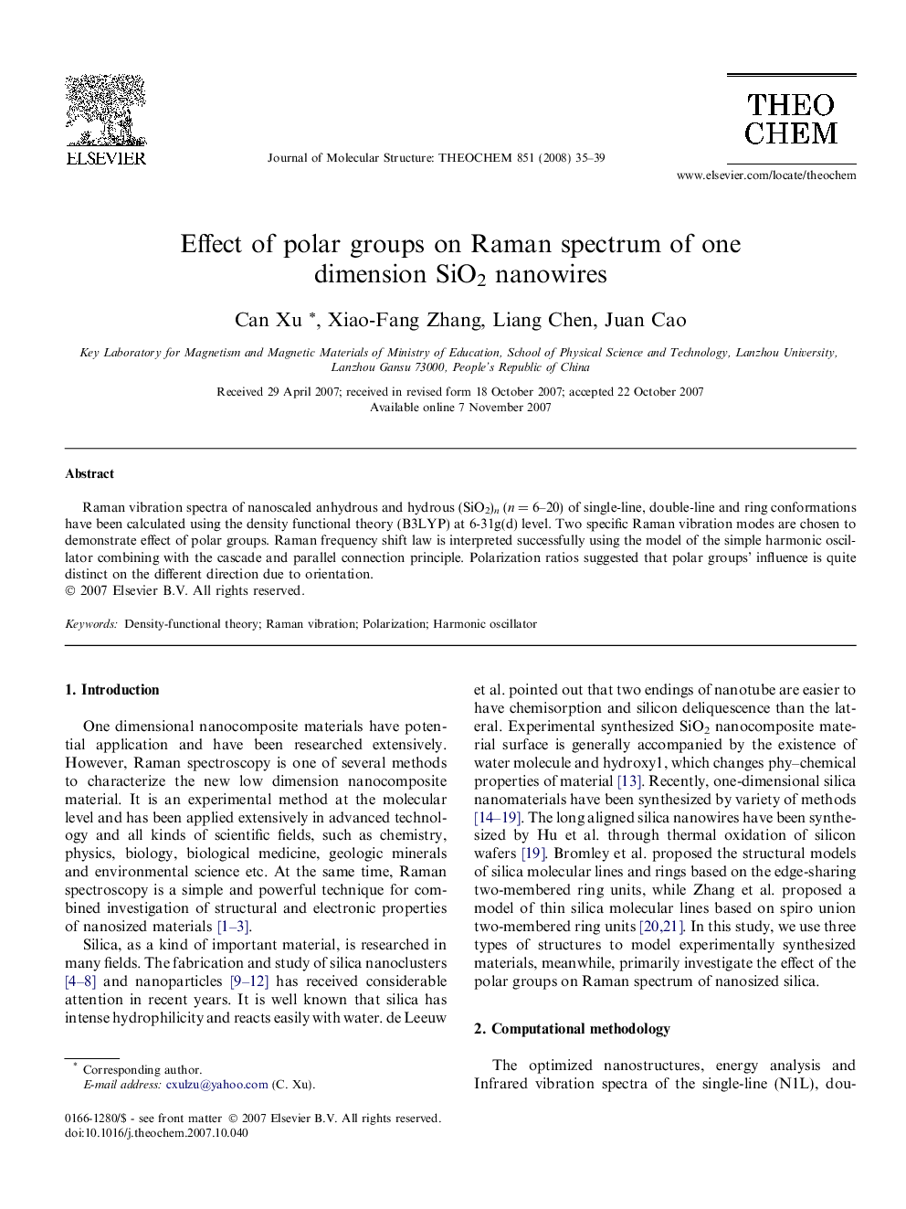 Effect of polar groups on Raman spectrum of one dimension SiO2 nanowires