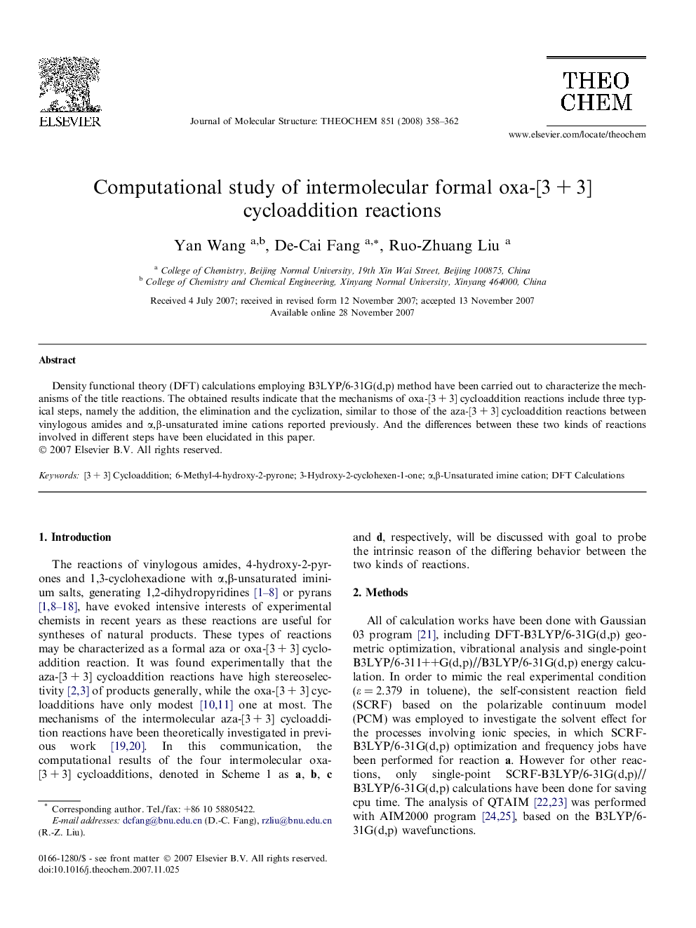 Computational study of intermolecular formal oxa-[3Â +Â 3] cycloaddition reactions