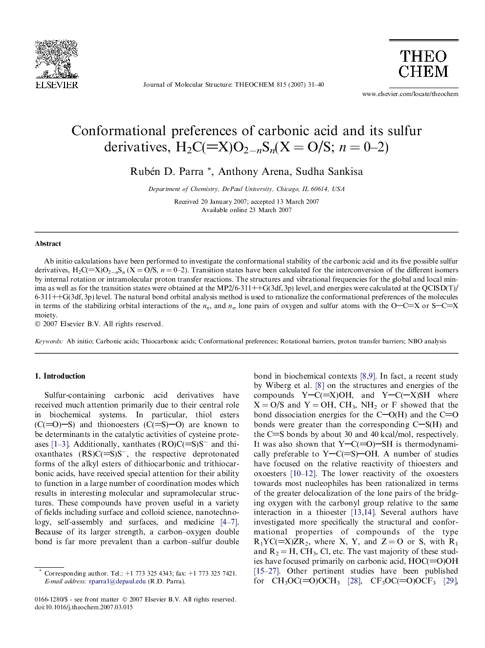 Conformational preferences of carbonic acid and its sulfur derivatives, H2C(X)O2ânSn(XÂ =Â O/S; nÂ =Â 0-2)