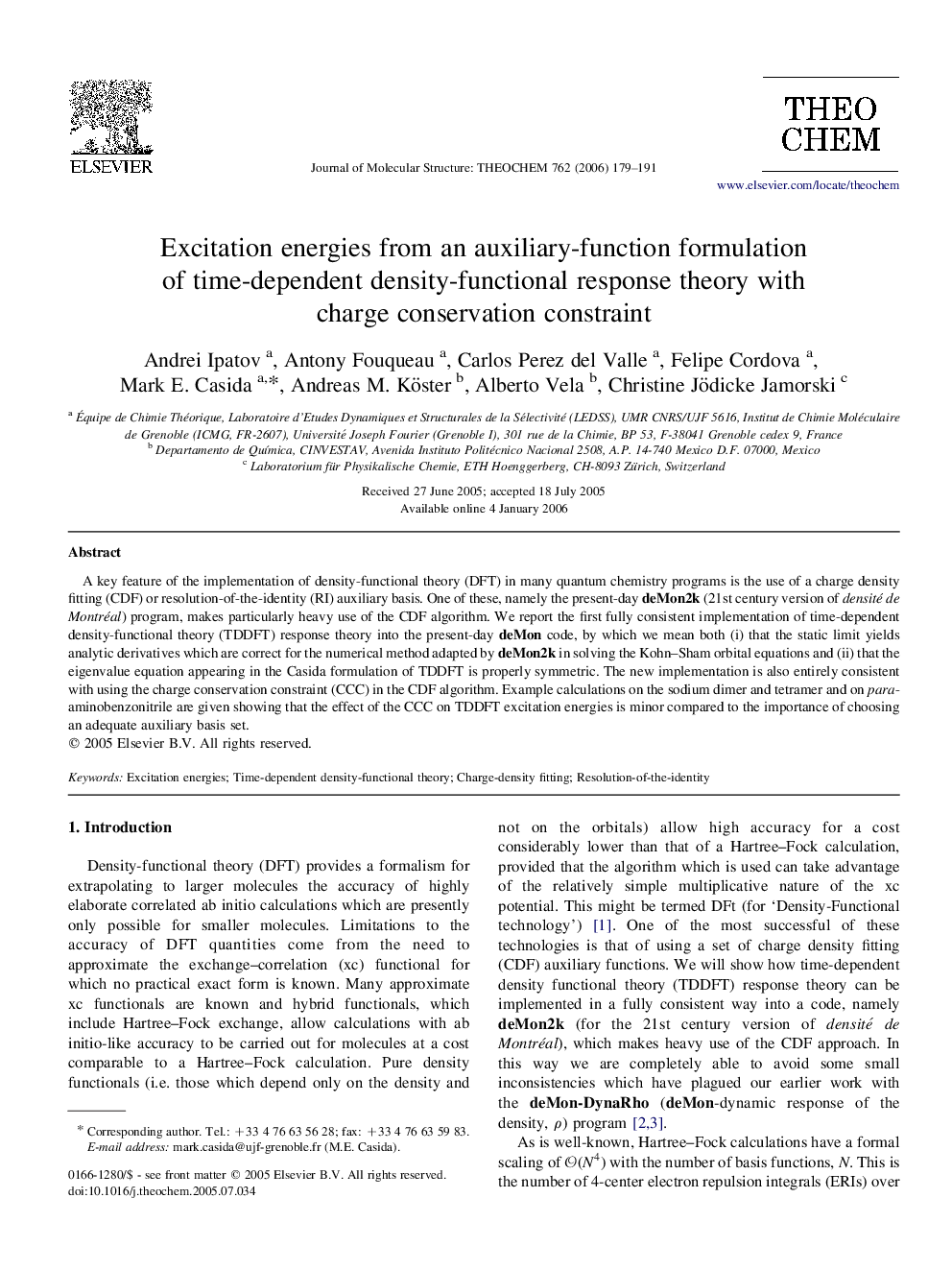 Excitation energies from an auxiliary-function formulation of time-dependent density-functional response theory with charge conservation constraint