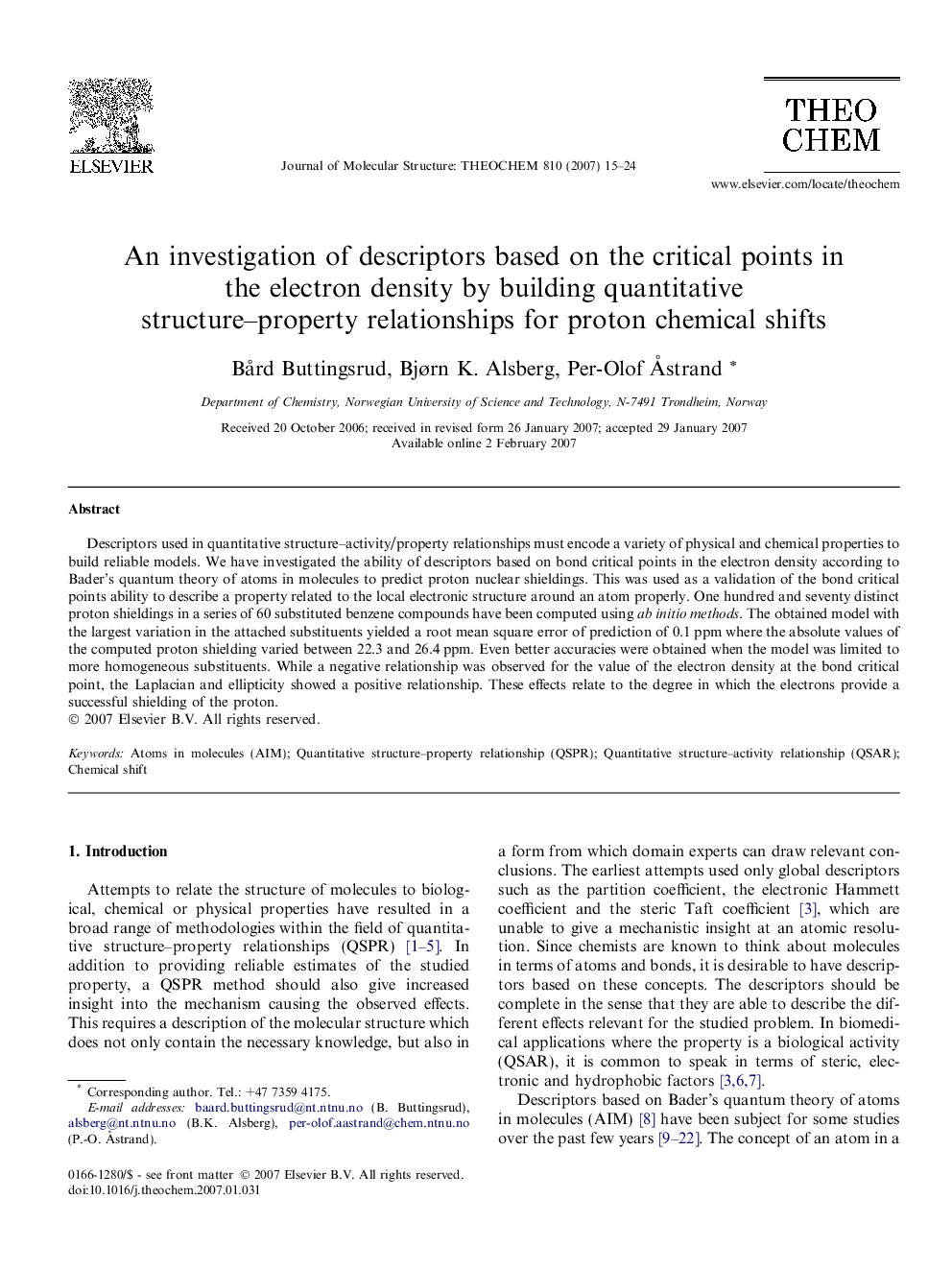 An investigation of descriptors based on the critical points in the electron density by building quantitative structure-property relationships for proton chemical shifts