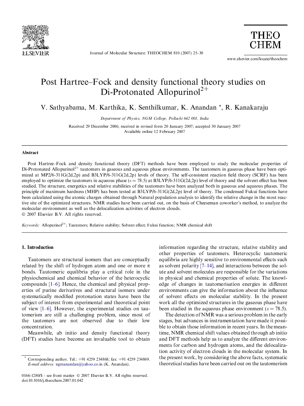 Post Hartree-Fock and density functional theory studies on Di-Protonated Allopurinol2+