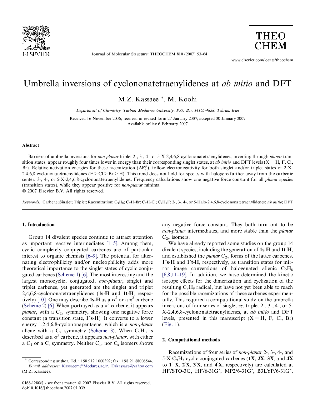 Umbrella inversions of cyclononatetraenylidenes at ab initio and DFT