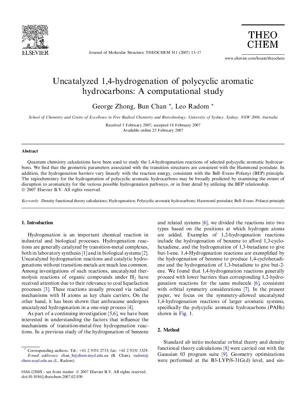 Uncatalyzed 1,4-hydrogenation of polycyclic aromatic hydrocarbons: A computational study